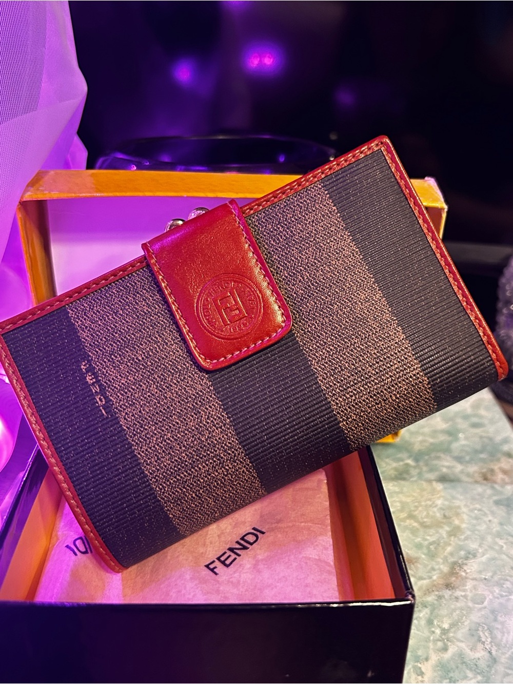 Fendi Brown & Black Wallet Leather Trim